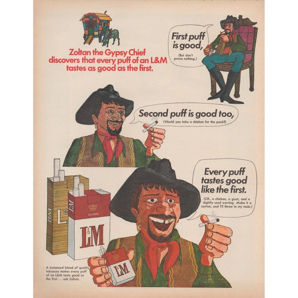 1969 L&M Cigarettes Magazine Print Ad Zoltan Colorful Tobacco Advertising Decor